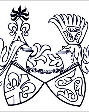 Doppelwappen mit Krone in Stein