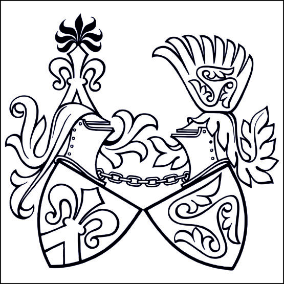 Doppelwappen mit Krone in Stein